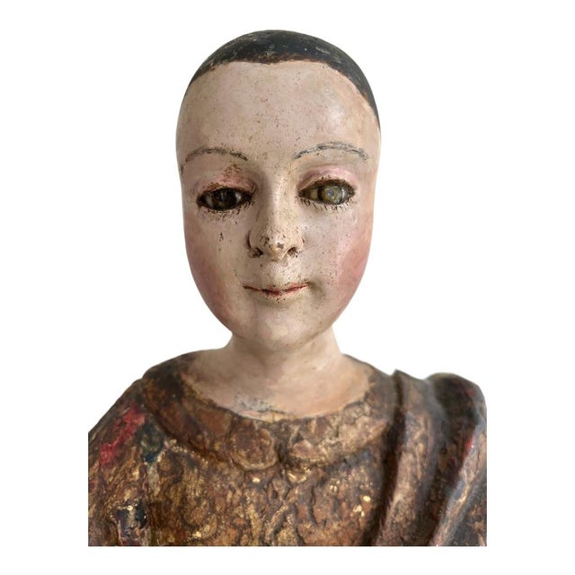 Figurative 19th Century 26" Tall Portugese Virgin Mary Carved Statue For Sale - Image 3 of 12