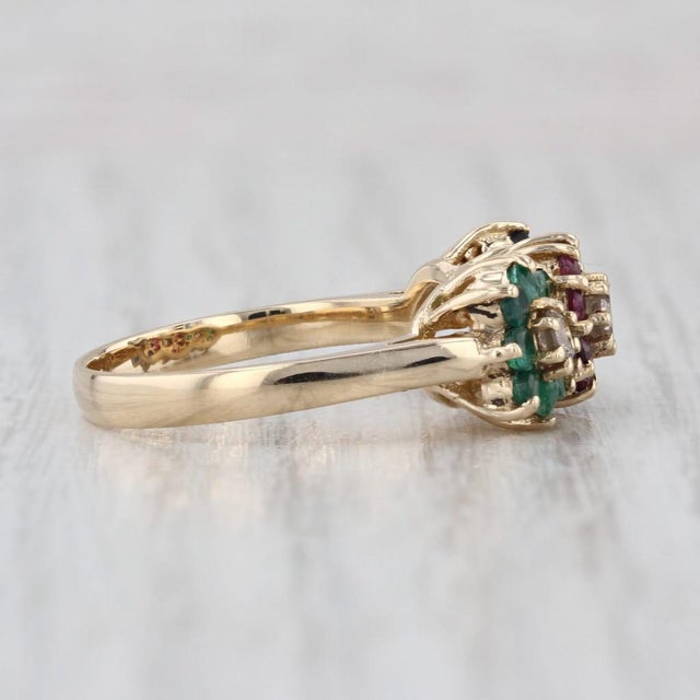 0.89ctw Diamond Emerald Ruby Sapphire Flowers Ring 14k Yellow Gold Size 6.25 For Sale - Image 4 of 8