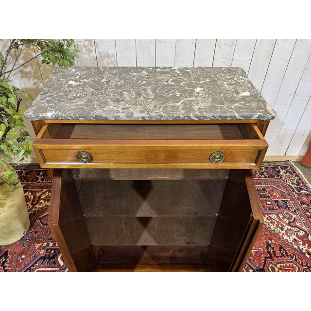 Small Louis XVI Cabinet in Mahogany, Oak and Marble Top For Sale - Image 10 of 18