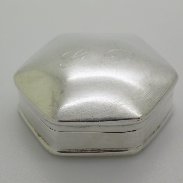 Silver Vintage Italian Handmade Genuine Sterling Silver Engraved Hexagon Pill Snuff Trinket Box For Sale - Image 8 of 13
