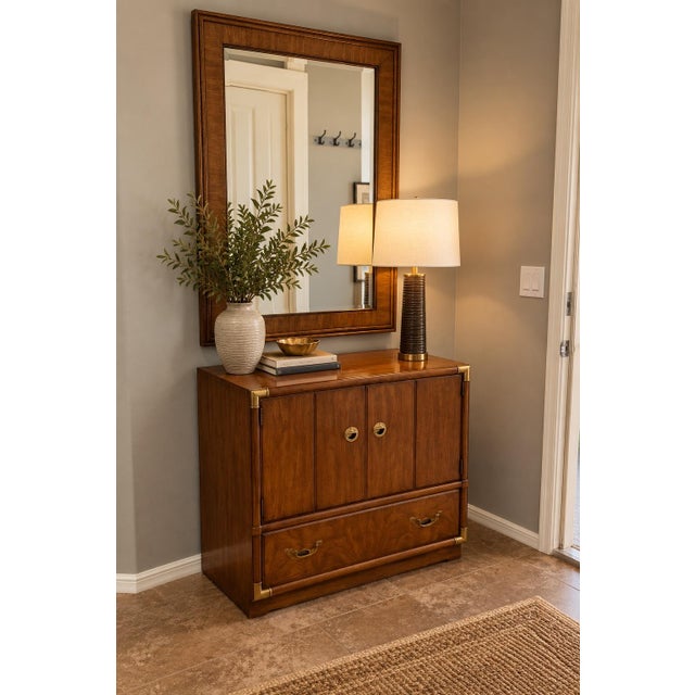 Campaign 1970s Vintage Drexel Heritage 'Accolade' Campaign Commode Chest & Matching Mirror Set - 2 Pieces For Sale - Image 3 of 9