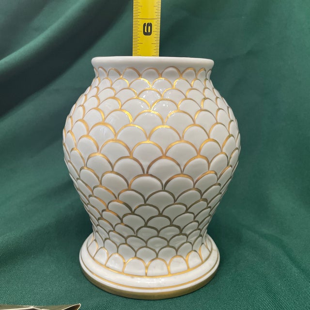 Vintage Italian Le Porcellane Italian Porcelain Gold Fish Scale Ginger Jar Potiche Model 2281 For Sale - Image 9 of 9