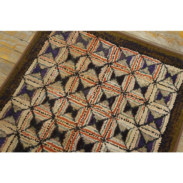 Textile 1920s Multicolor Square Folk Art Antique Amercian Hooked Rug 2' 4'' X 3' 4'' Woven Wool Carpet For Sale - Image 7 of 9