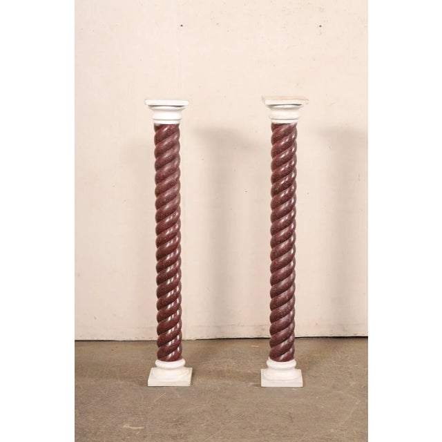 Early 20th Century Italian Pair Faux-Porphyry Twist Pedestals For Sale - Image 10 of 10