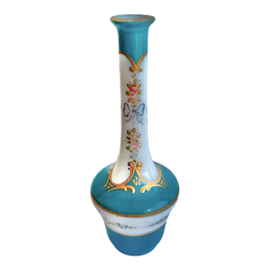 Antique French Opaline Glass Bud Vase With Gilt Lip, Bows & Flowers, 1900, Paris