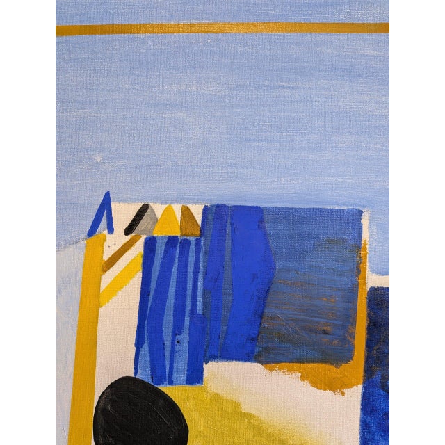 Blue Mid-Century Modern 'The Golden Divide' Swedish Original Abstract Oil Painting, Framed For Sale - Image 8 of 11