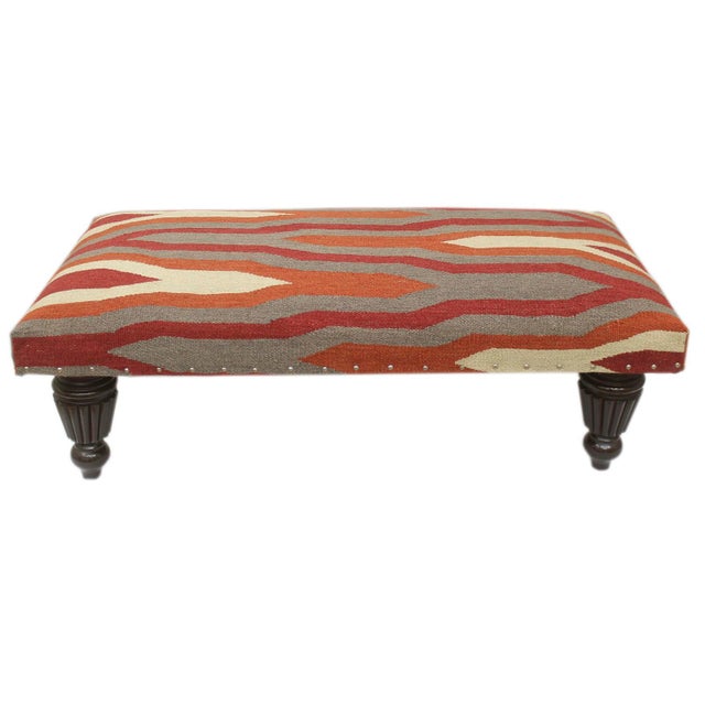 Shabby Chic Modern Handmade Kilim Upholstered Ottoman For Sale - Image 3 of 10