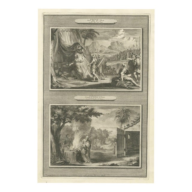 Pieter Mortier, Jael Kills Sisera and the Calling of Gideon, 1700, Engraving For Sale