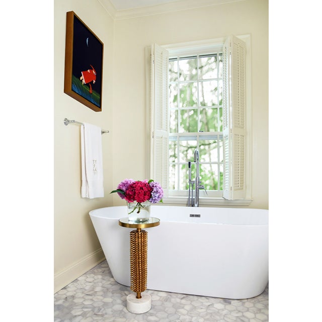 2020s Matthew Izzo Home Talia Brass & Marble Round Pedestal Accent Table With Inset Mirror Top For Sale - Image 5 of 5