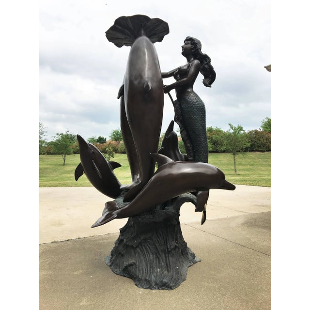 Outdoor/Indoor Lifesize Bronze Fountain With Mermaid and Dolphins For Sale - Image 4 of 12