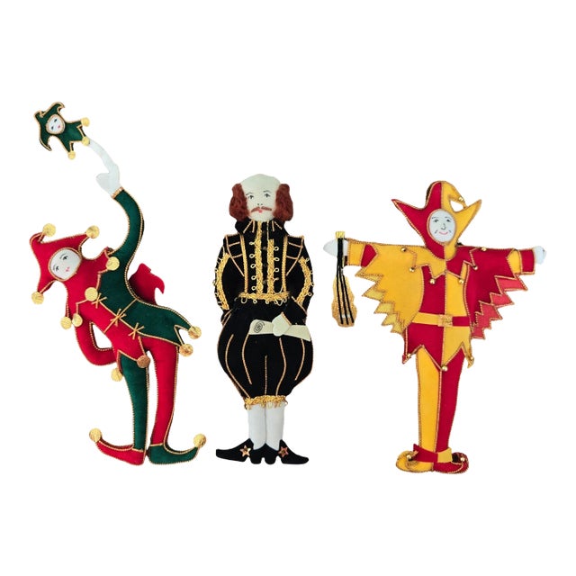 Vintage Royal Collection William Shakespeare With Jesters Christmas Ornaments - Set of 3 For Sale