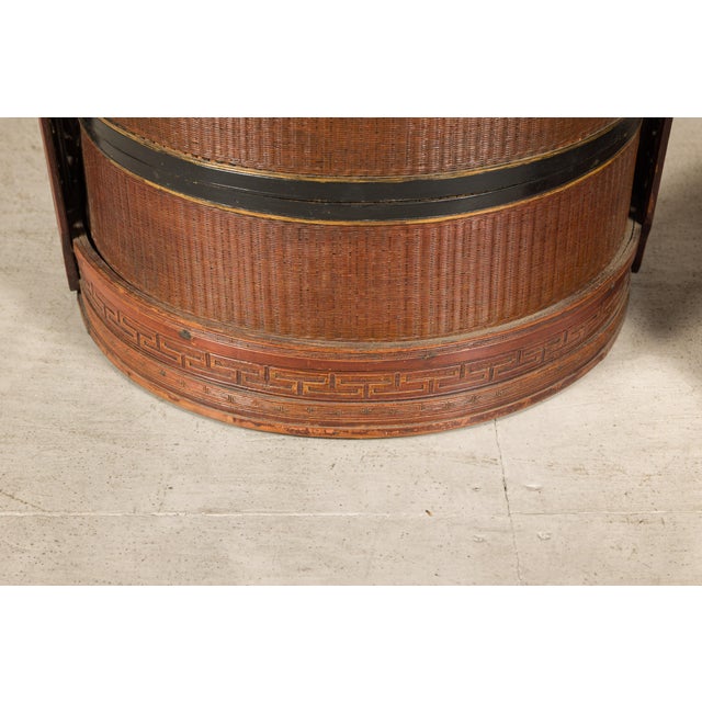 Wood Vintage Chinese Rattan Wedding Basket with Carved Handle and Nested Containers For Sale - Image 7 of 18