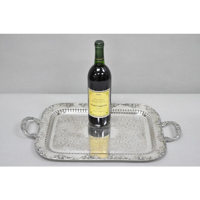 Vintage Victorian Style Silver Plated Reticulated Grapevine Bar Serving Platter Tray by Excelsior. Circa Mid 20th Century....