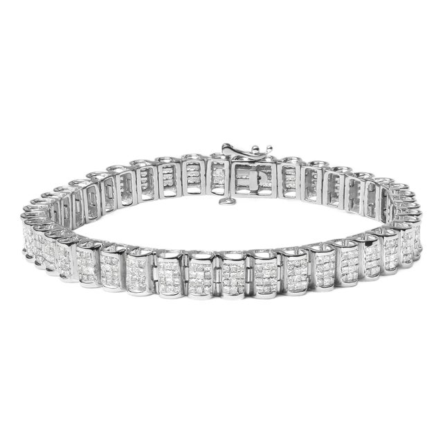 14K White Gold 5.00 Cttw Square Princess Cut White Diamond Rectangular Invisible Set Link Tennis Bracelet (H-I Color, SI2-I1 Clarity) - 7.5” Inches For Sale