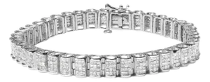 14K White Gold 5.00 Cttw Square Princess Cut White Diamond Rectangular Invisible Set Link Tennis Bracelet (H-I Color, SI2-I1 Clarity) - 7.5” Inches