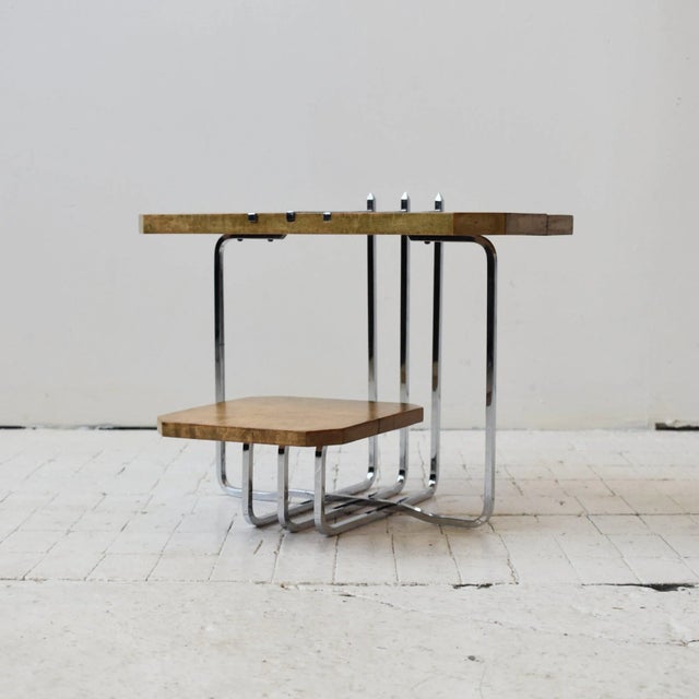 Brown Vintage Diminutive Art Deco Tiered Birdseye Maple + Chrome Table, Attributed to Alfons Bach, Circa 1930s For Sale - Image 8 of 12