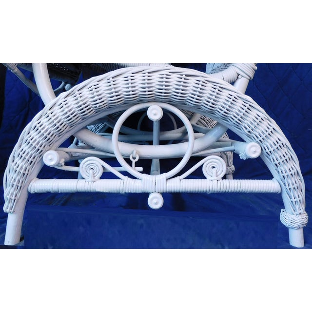 Antique Heywood Wakefield Attributed White Ornate Wicker Platform Rocker / Rocking Chair ~Circa: 1890 - 1915~ For Sale - Image 15 of 18