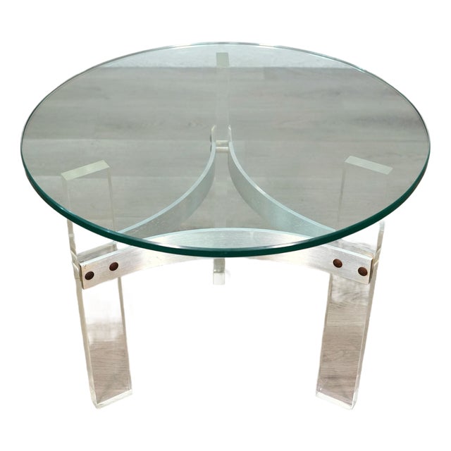 Round Glass, Lucite and Satin Chrome Side Table by Charles Hollis Jones, 1970s For Sale