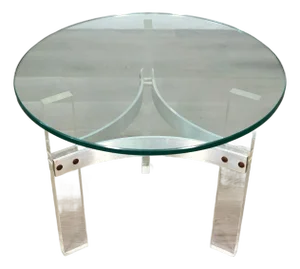 Round Glass, Lucite and Satin Chrome Side Table by Charles Hollis Jones, 1970s