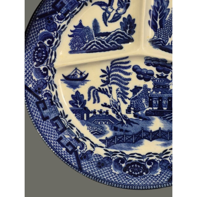 Vintage Japanese Willow Divided Blue & White Plate For Sale - Image 4 of 9