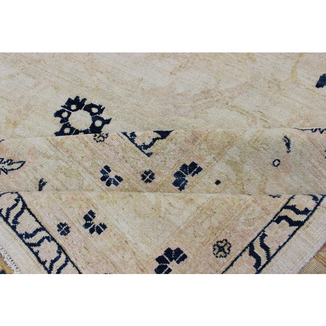 Vintage Tabriz Rug With Beige Field and Deep Indigo Accents Geometric Design For Sale - Image 11 of 13