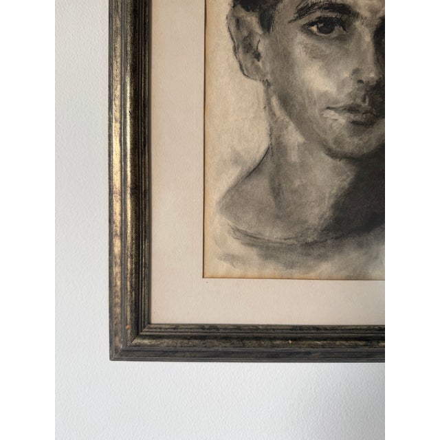 Black Vintage Expressive Male Portrait Oil Pastel on Paper, Framed Under Glass For Sale - Image 8 of 12