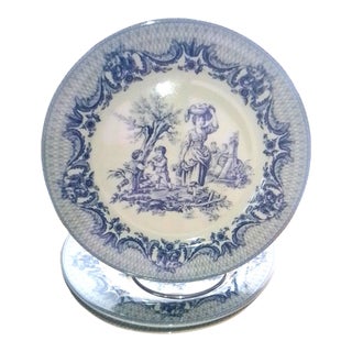 Vinatge Mid-Century Modern I. Godinger Blue Transfer Ware Courting Scenes Luncheon Plates - Set of 3 For Sale