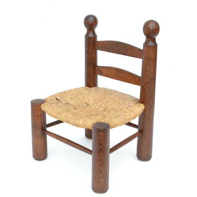 Charlotte Perriand Charlotte Perriand Style Turned Wood Kid's Chair Woven Rush Seat France 1960 For Sale - Image 4 of 12