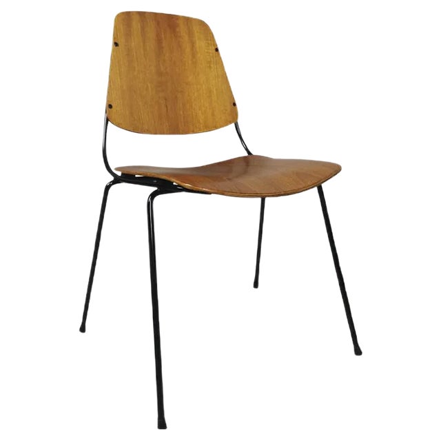 Vintage Black Metal & Plywood Dining Chairs by Augusto Bozzi for Saporiti, 1960s, Set of 6 For Sale