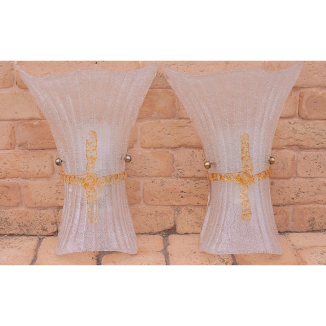 Italian Pair of Large Size Vintage Italian Murano Glass Wall Sconces, 1970 For Sale - Image 3 of 11