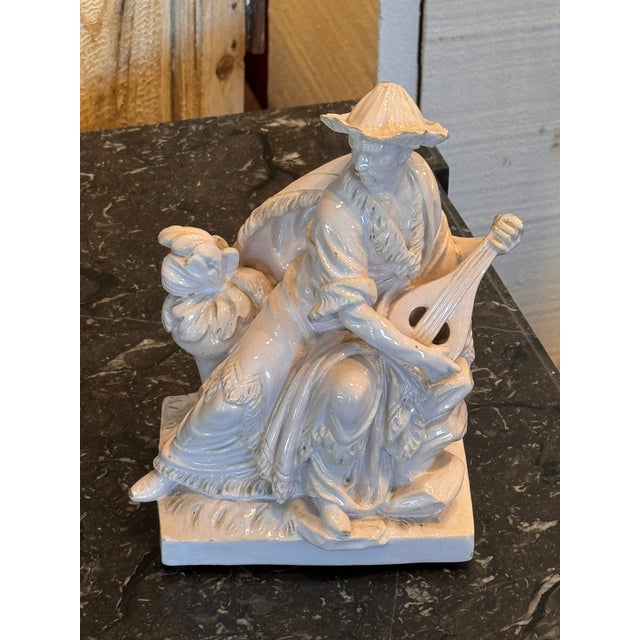 Ceramic 1920s Blanc De Chine White Glazed Seated Musician Figure For Sale - Image 7 of 8