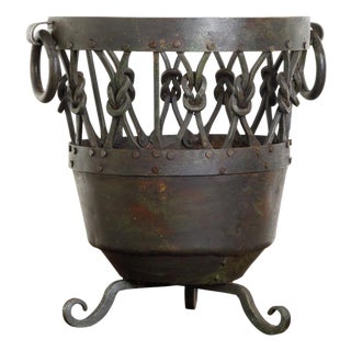 English Mid 20th Century Metal Brazier / Pot with Knotted Motifs and Scrolling Feet For Sale