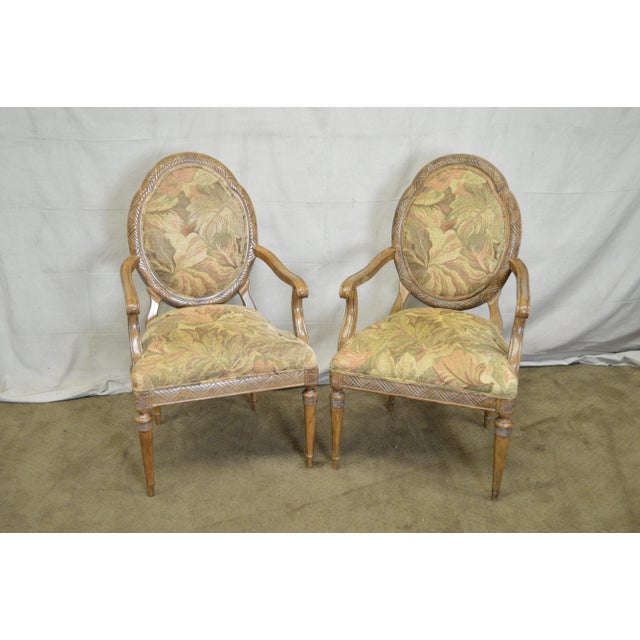 French Provincial Jeffco French Louis XVI Style Fauteuils Arm Chairs - A Pair For Sale - Image 3 of 11