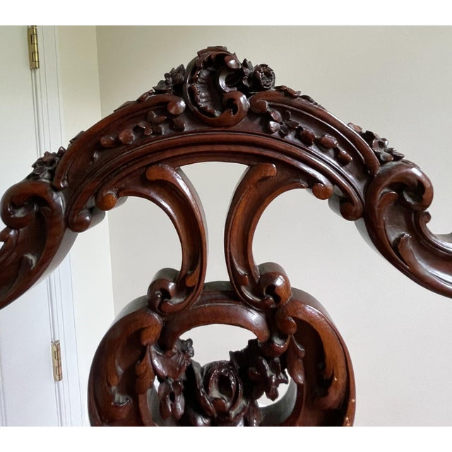 Late 19th Century Victorian Mahogany Parlor Chairs – Carved Elegance With Tapestry Charm (Pair) For Sale - Image 9 of 17