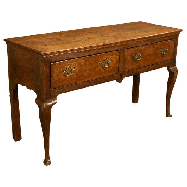 Traditional Antique 18thC Georgian Oak Welsh Two Drawer Dresser Base Server Side Table 1760 For Sale - Image 3 of 14