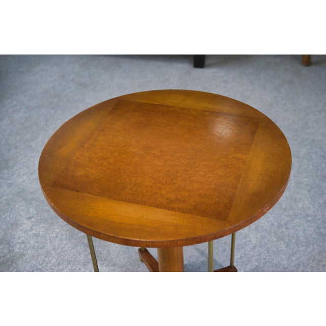 Mid-Century Modern Circular Brass, Elm and Elm Burl Side Table, 1940s For Sale - Image 3 of 11