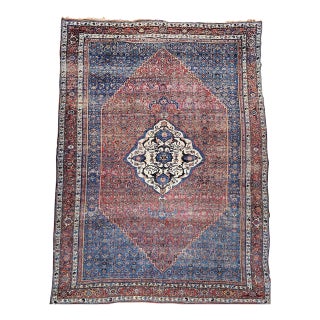 Vintage Oversized Bidjar Rug, Hand-Knotted Wool, Geometric Pattern, Blue & Red,10x15 For Sale