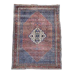 Vintage Oversized Bidjar Rug, Hand-Knotted Wool, Geometric Pattern, Blue & Red,10x15