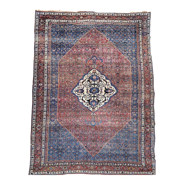 Vintage Oversized Persian Bidjar Rug, Hand-Knotted Wool, Geometric Pattern, Blue & Red,10x15 For Sale