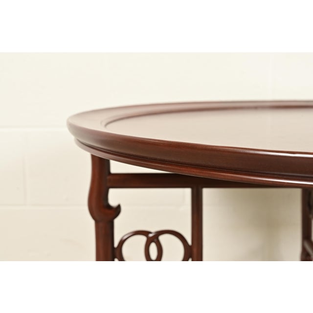Wood Michael Taylor for Baker Far East Collection Hollywood Regency Chinoiserie Burled Walnut Coffee Table, Newly Refinished For Sale - Image 7 of 10