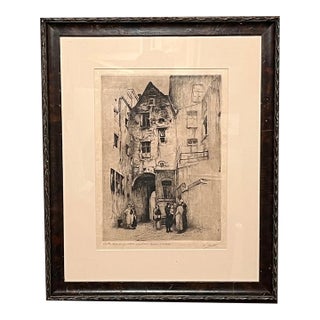 Mid 20th Century Kurt Peiser Signed Original Etching Vieille Cour Artist Proof Framed Belgian Art For Sale
