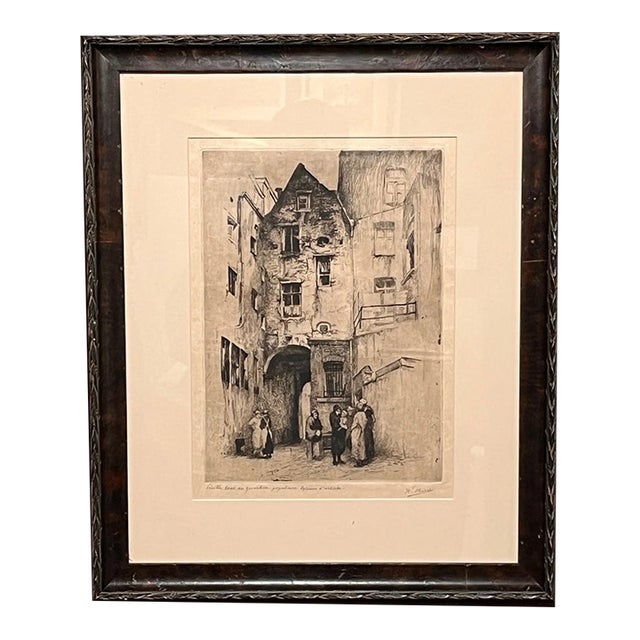 Mid 20th Century Kurt Peiser Signed Original Etching Vieille Cour Artist Proof Framed Belgian Art For Sale