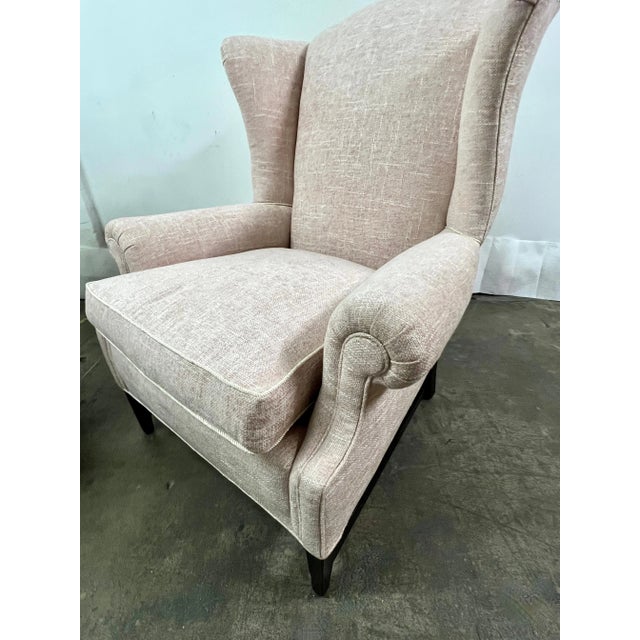 Late 20th Century Georgian Style Wingback Chairs Upholstered in Linen - A Pair For Sale In Los Angeles - Image 6 of 9