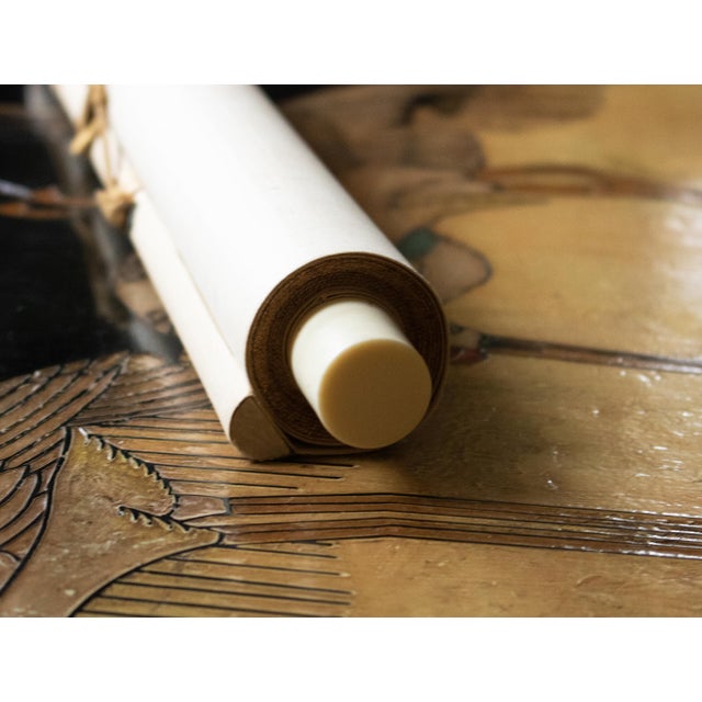 "Beauty With a Puppet" by Getsudo, Showa Era Japanese Silk Scroll Painting For Sale - Image 14 of 18