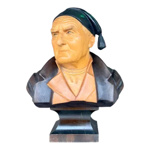 Vintage Boho Carved Wood Bust of Man