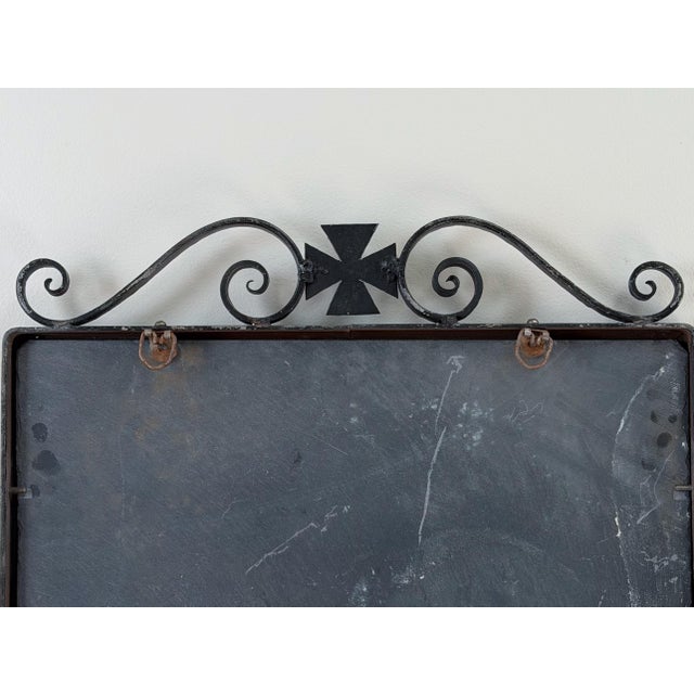 Metal Vintage Spanish Revival Real Slate Chalkboard | Gothic Cross Wrought Iron Frame For Sale - Image 7 of 10