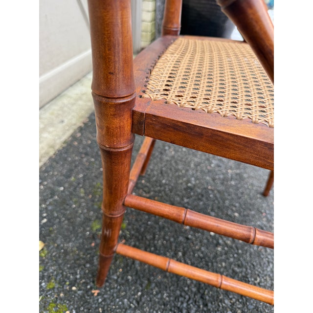 Antique Faux Bamboo R J Horner Style Caned Accent Chair For Sale - Image 10 of 18