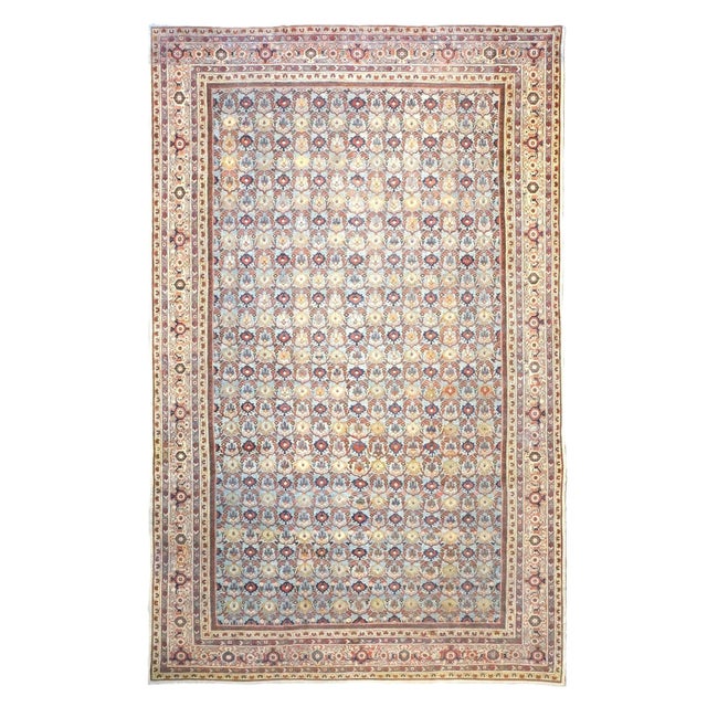 Antique Persian Wool Sultanabad 12 x 19 Light Blue, Red & Ivory Handmade Area Rug #1140844 For Sale