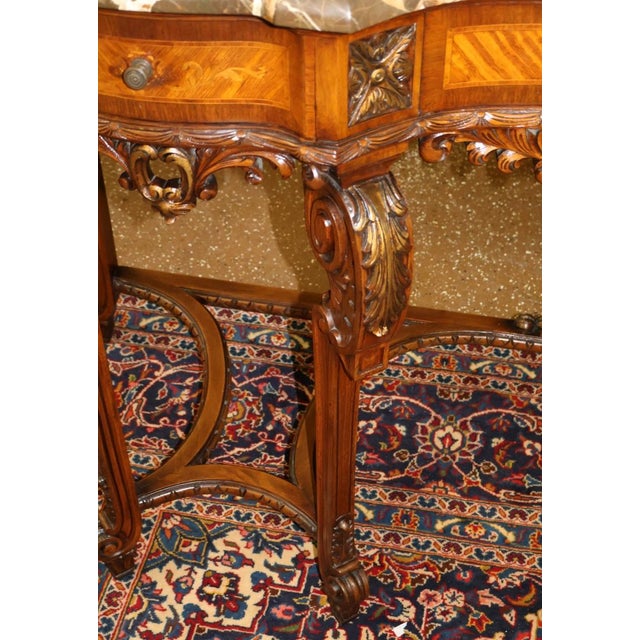 French Louis XVI Style Walnut Inlaid Marble Top Buffet Sideboard Circa 1920's For Sale - Image 9 of 9