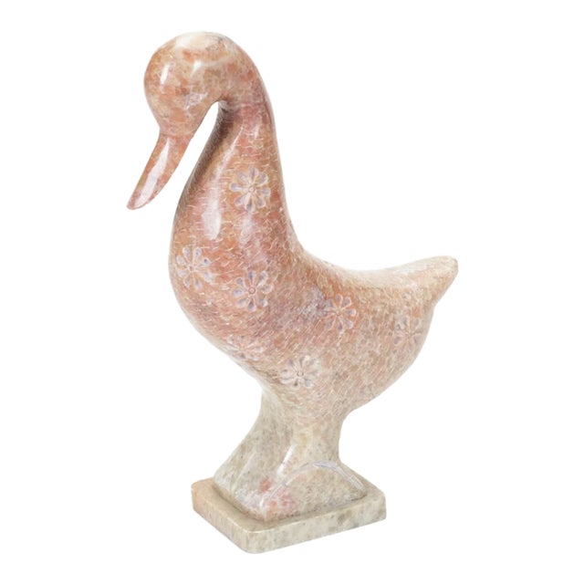 Floral Carved Soapstone Duck For Sale